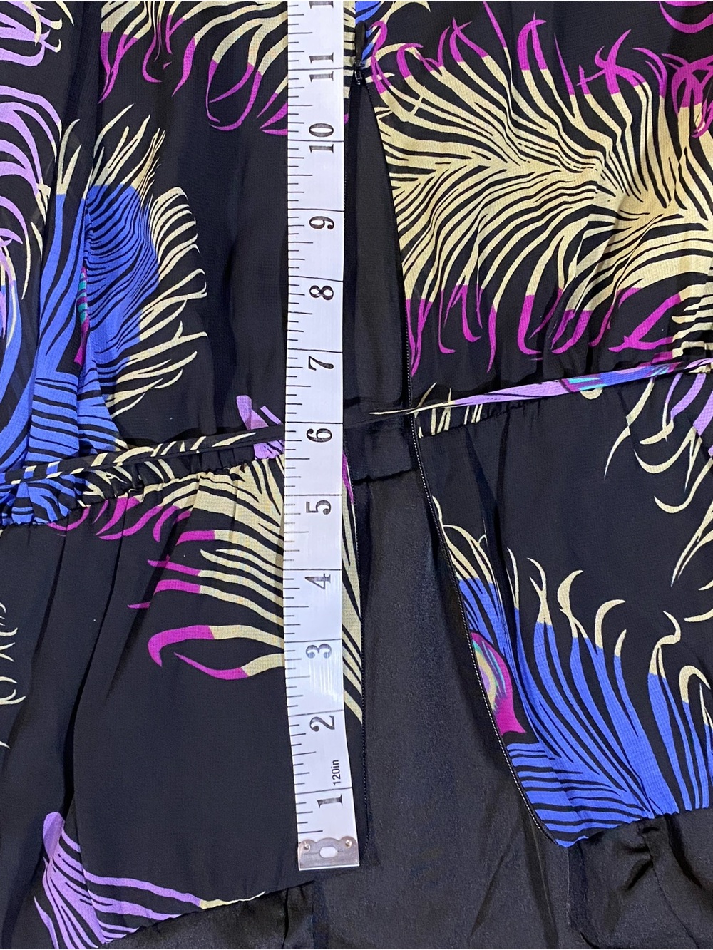 Boston Proper Peacock Halter Maxi Dress High Low Flowy Chiffon V Neck Size 8 - Picture 16 of 16